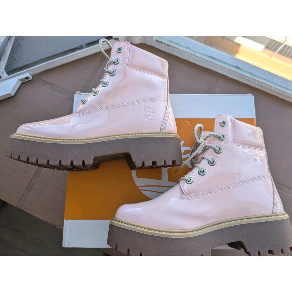 Timberland pink patent Women’s Sz 8.5 Stone Street 6 Inch Lace Waterproof Boots - Picture 4 of 14
